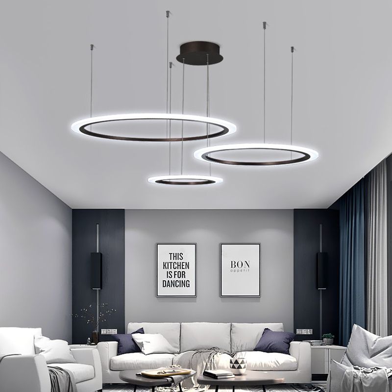 Fancy modern acrylic circle lights ring chandeliers fixture round hanging light circular led pendant lamp for restaurant