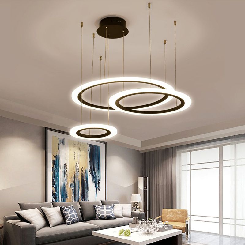 Fancy modern acrylic circle lights ring chandeliers fixture round hanging light circular led pendant lamp for restaurant